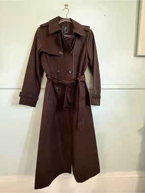 Women's Brown Double-Breasted Trench Coat with Waist Tie